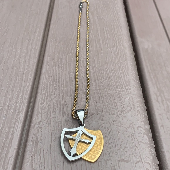 New Two Tone Stainless Steel and Cross, w/ 20” ch - Picture 8 of 8